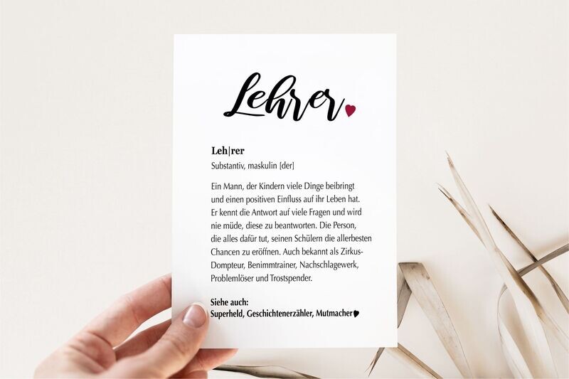 Karte Definition Lehrer mit Umschlag Karte Definition Lehrer mit Umschlag