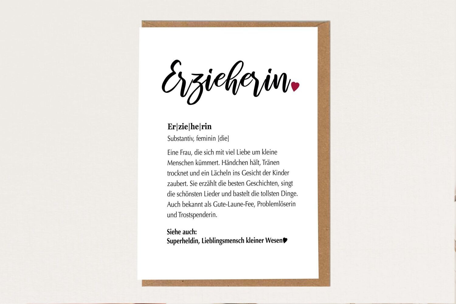 Karte Definition Erzieherin mit Umschlag
