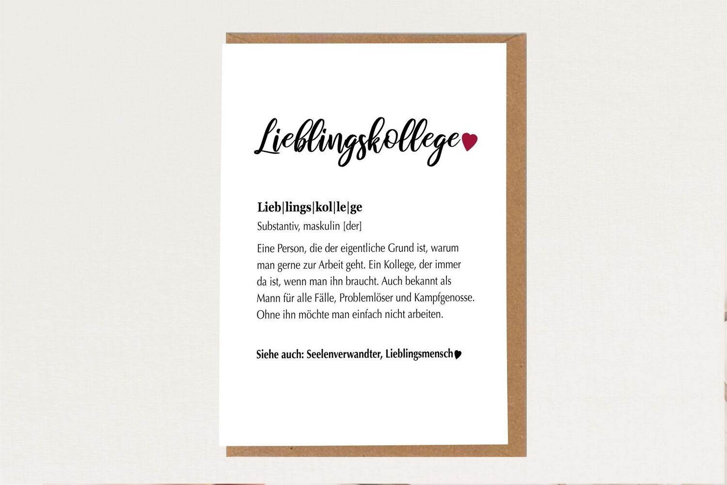 Karte Definition Lieblingskollege mit Umschlag
