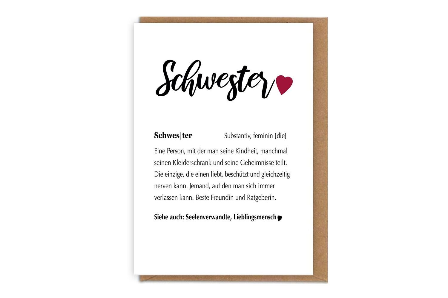 Glückwunschkarte Für Die Schwester – „Du Bist Die Allerbeste SCHWESTER“ Mit Herz-Umschlag