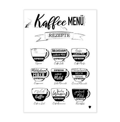 Poster Kaffeerezepte / Kaffeemenü Poster Kaffeerezepte / Kaffeemenü
