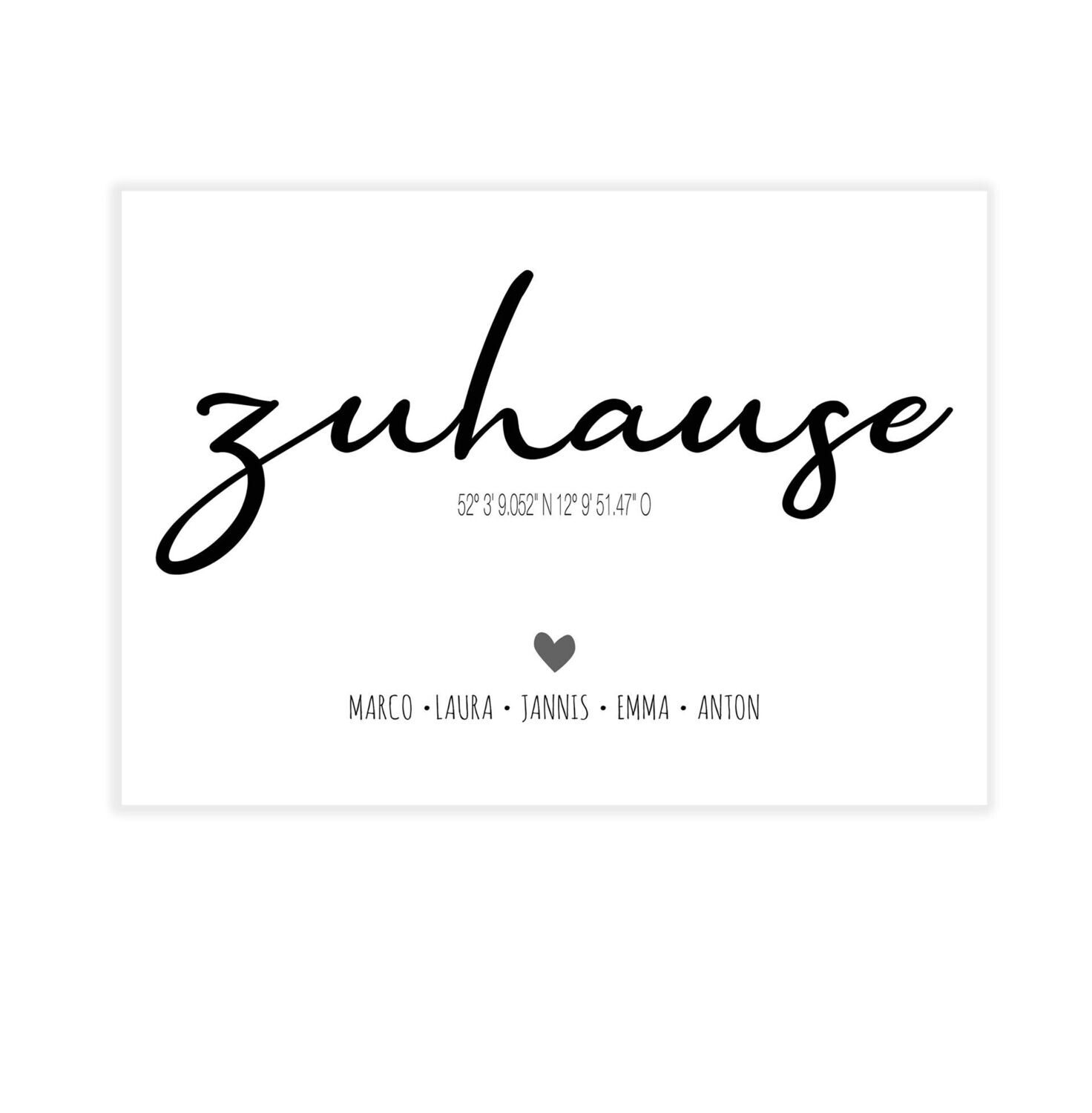 Personalisierbares Bild "Zuhause" mit GPS-Koordinaten und Namen