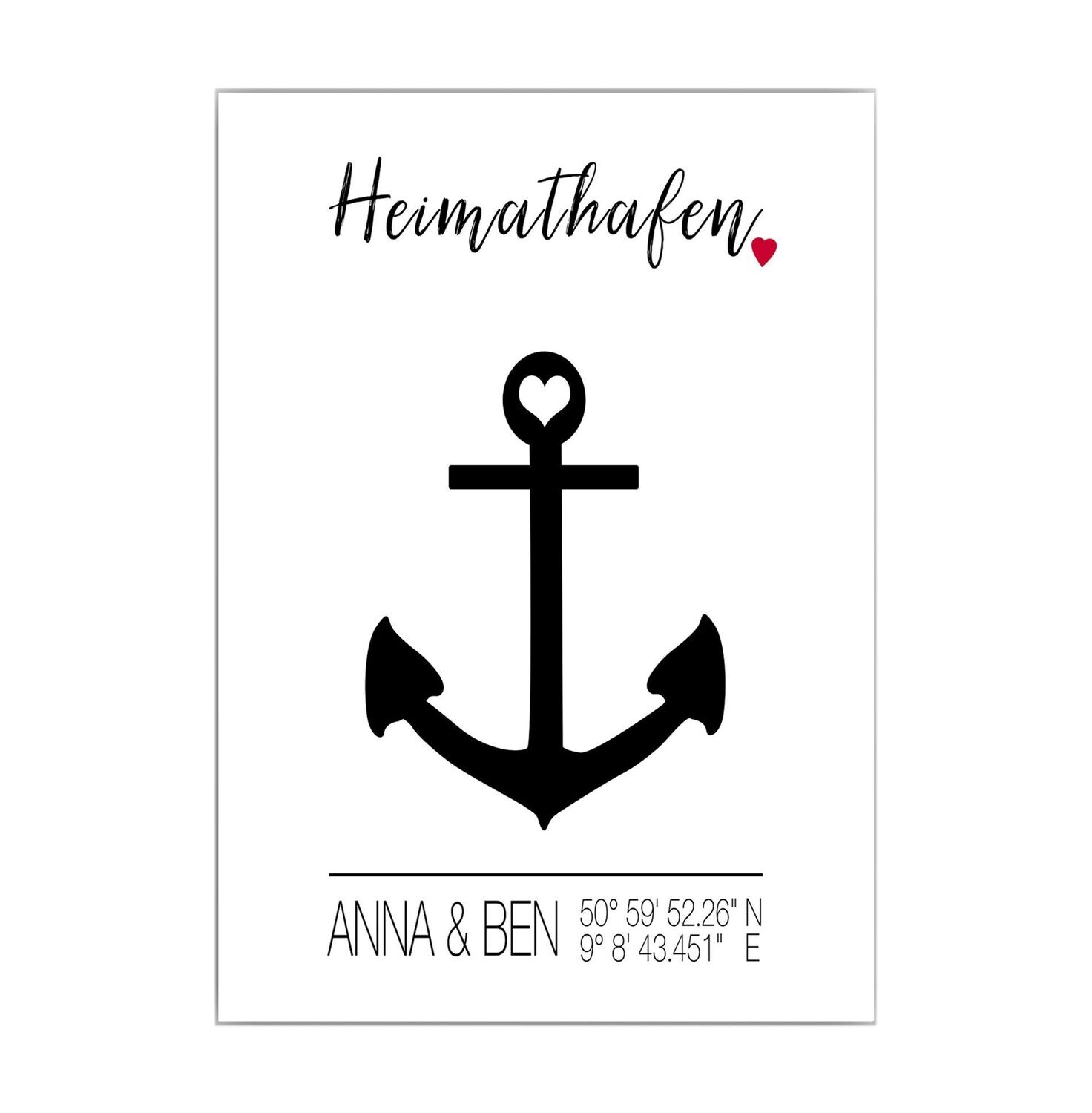 Personalisierbares Bild "Heimathafen" mit GPS-Koordinaten und Namen.