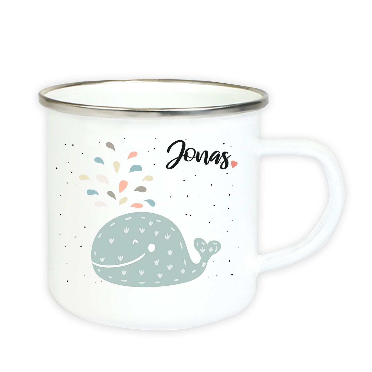 Emaille Tasse mit Wal und Wunschname