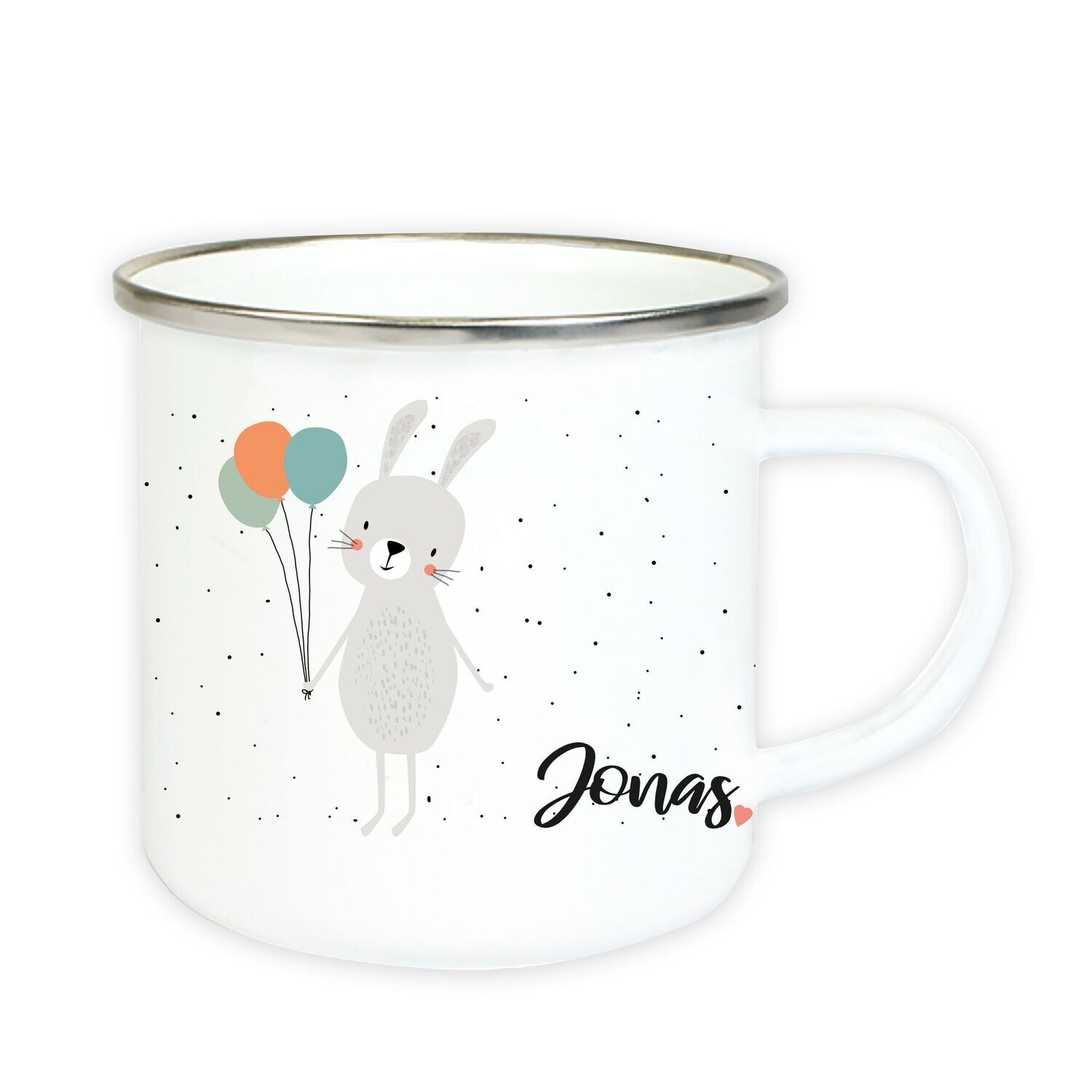 Emaille Tasse mit Hase und Wunschname