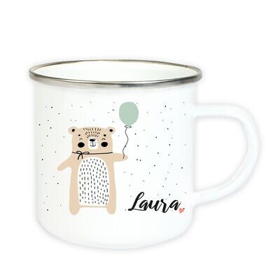 Emaille Tasse mit Bär und Wunschname Emaille Tasse mit Bär und Wunschname