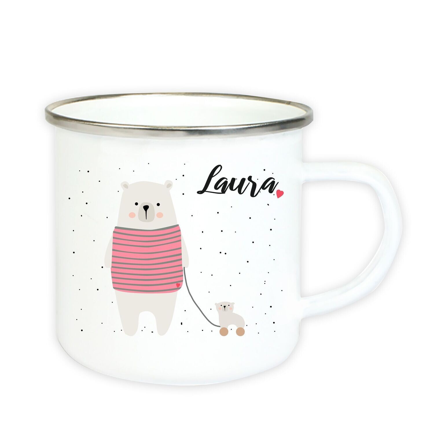 Emaille Tasse mit Eisbär und Wunschname
