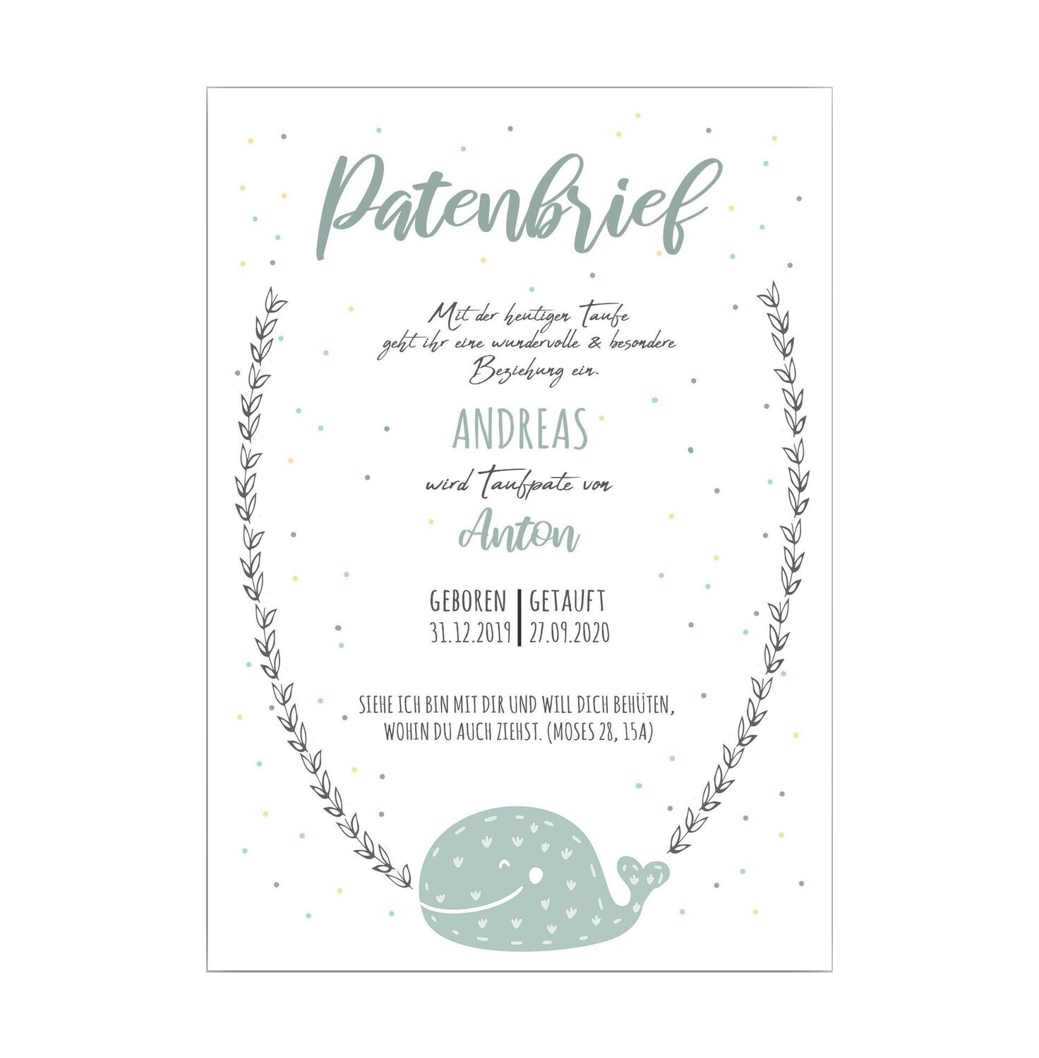 Persönlicher Patenbrief - Patenurkunde - Geschenk für die Taufpaten