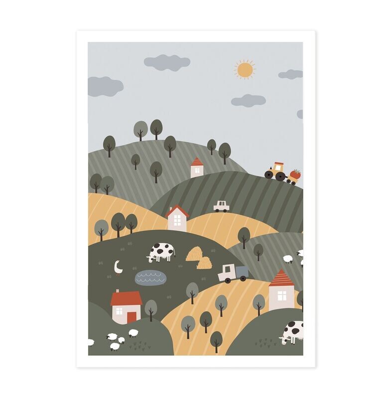 Poster für das Kinderzimmer mit gezeichnetem Bauernhof Poster für das Kinderzimmer mit gezeichnetem Bauernhof