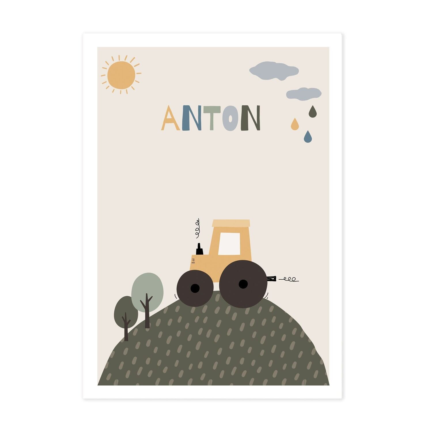 Poster für das Kinderzimmer mit Name und Traktor