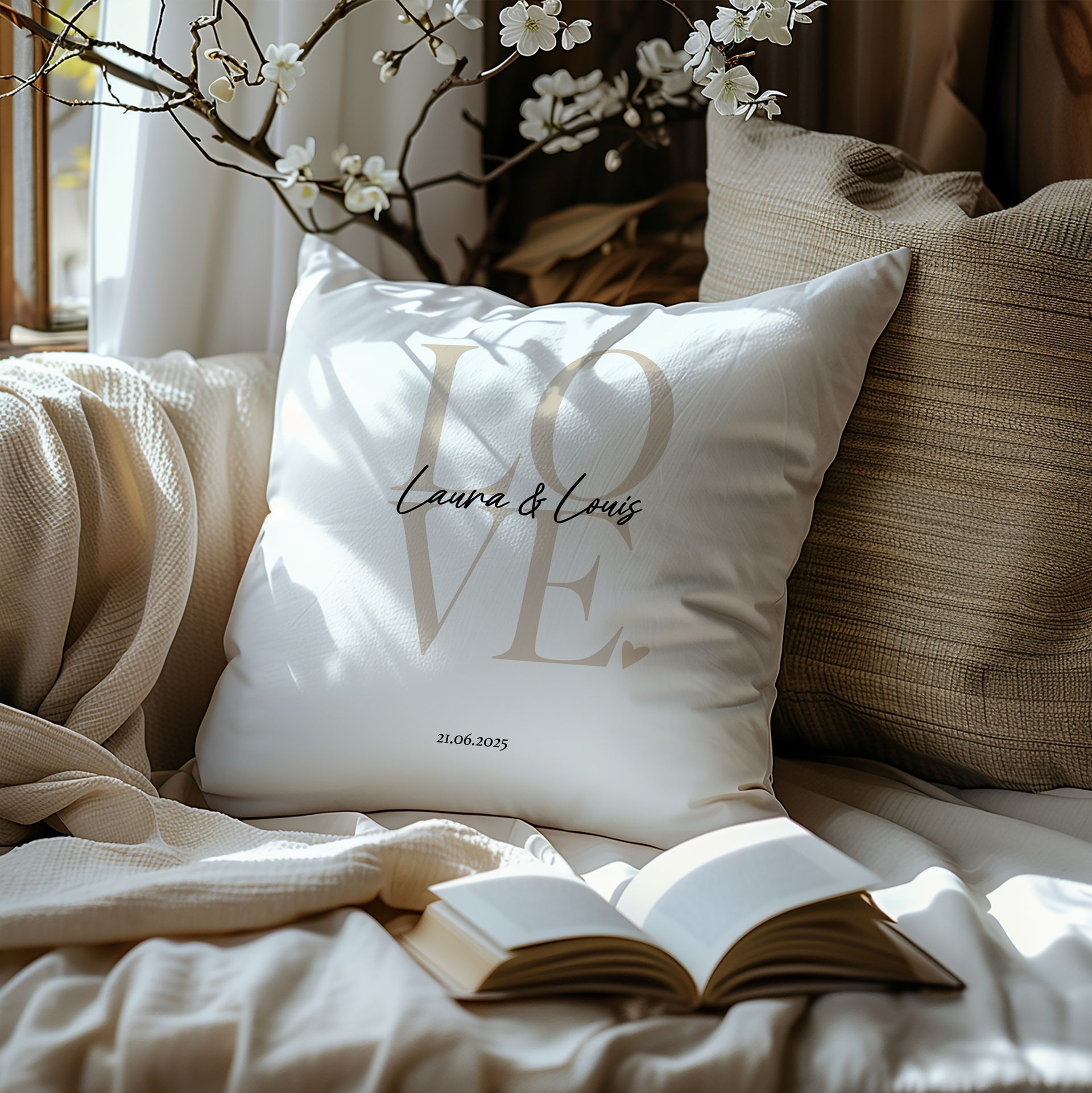 Personalisierbares Kissen mit Namen und Hochzeitsdatum
