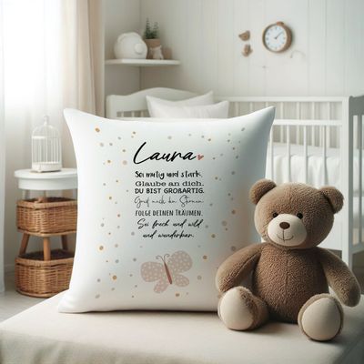 Kissen Schmetterling mit Name und Spruch Kissen Schmetterling mit Name und Spruch