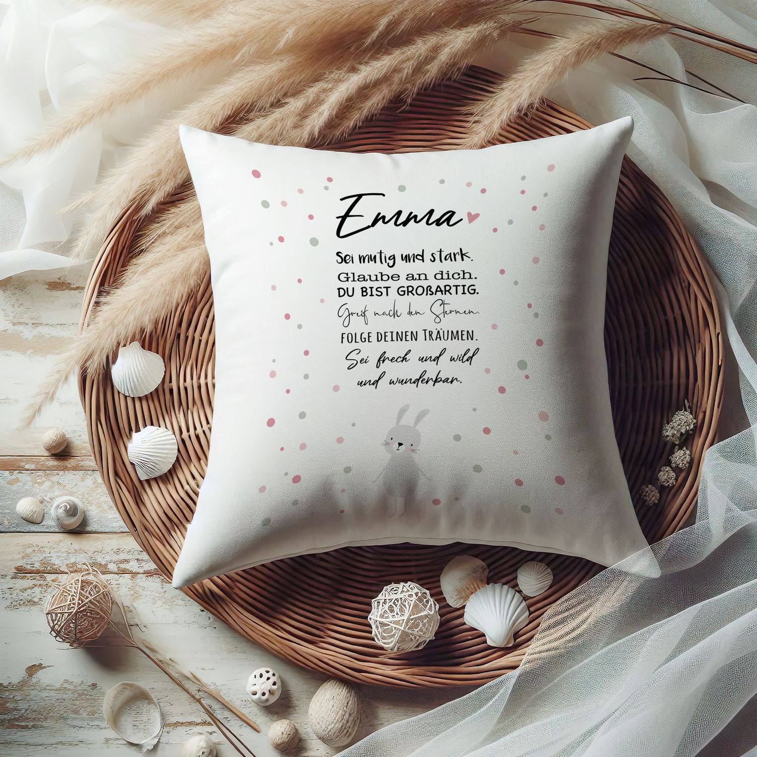 Kissen Hase mit Name und Spruch