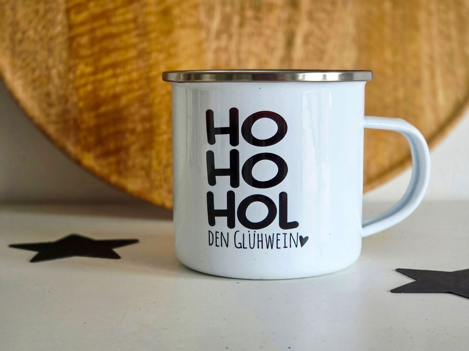 Emaille Tassen mit Spruch Emaille Tassen mit Spruch "Ho ho hol den Glühwein" - Personalisierbar