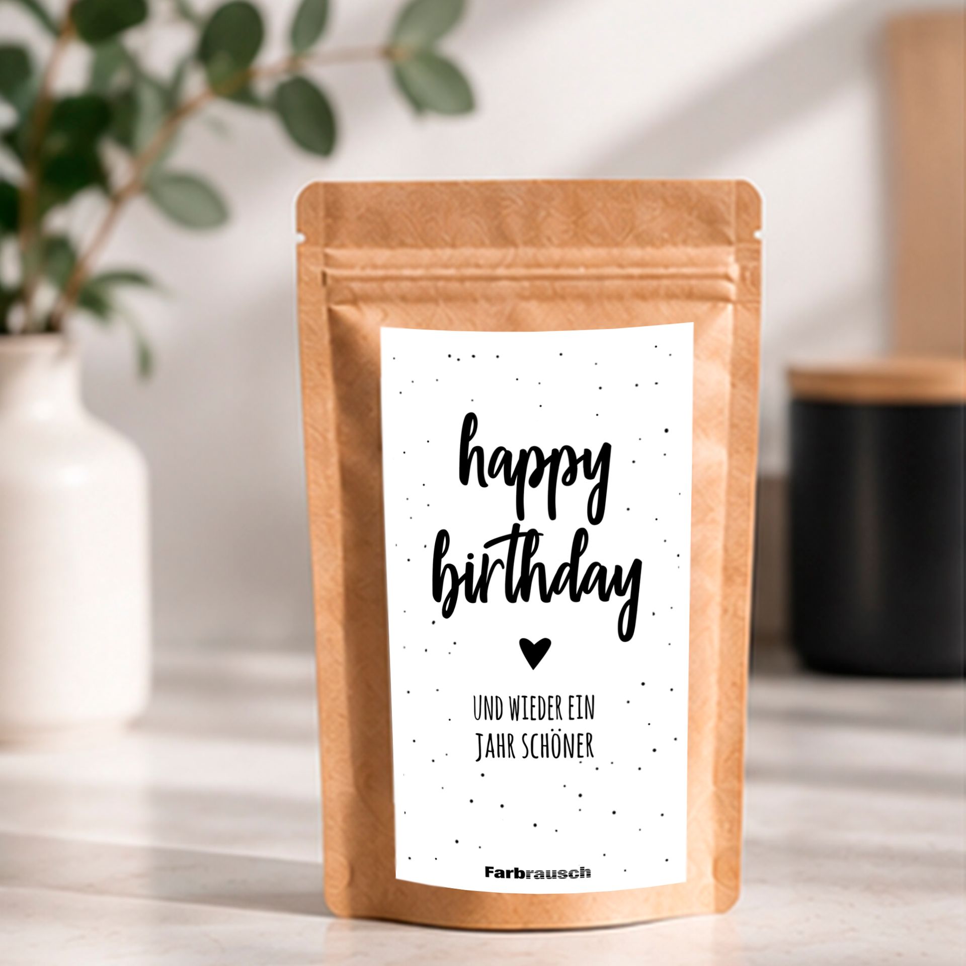 Tee Tütchen mit Spruch „Happy birthday - Und wieder ein Jahr schöner