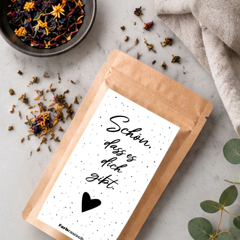 Tee Tütchen mit Spruch „Schön, dass es dich gibt Tee Tütchen mit Spruch „Schön, dass es dich gibt"