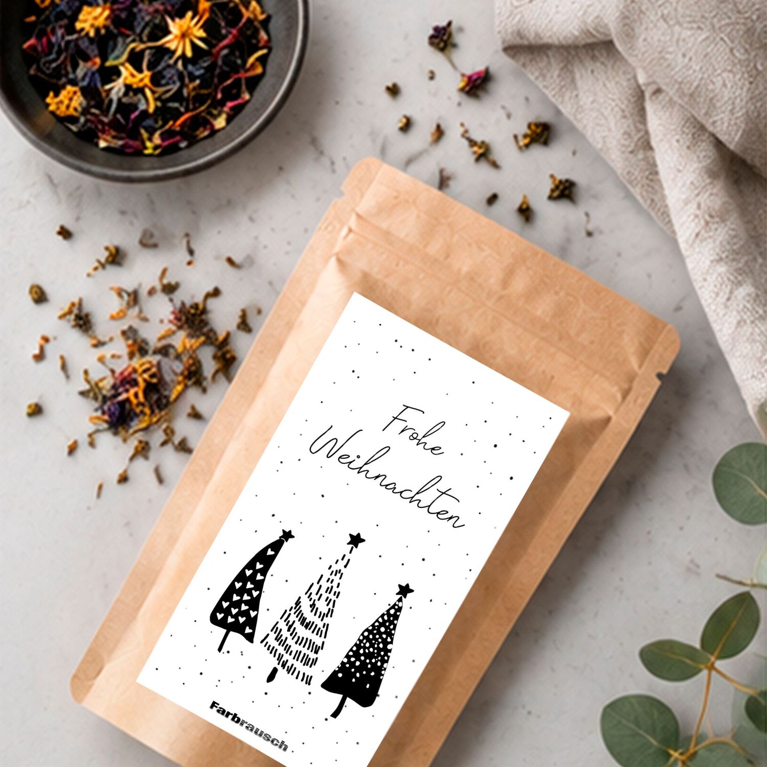Tee Tütchen zu Weihnachten mit Spruch „Frohe Weihnachten Tee Tütchen zu Weihnachten mit Spruch „Frohe Weihnachten"