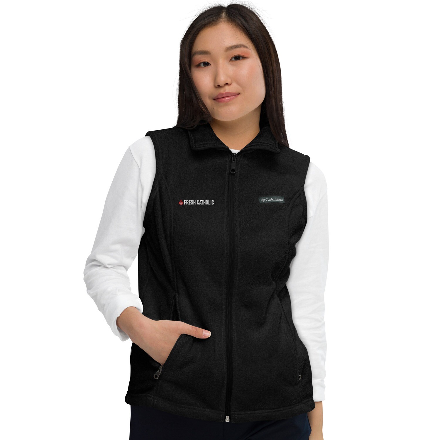 Women’s Columbia Fleece Vest with &quot;Fresh Catholic&quot; Logo