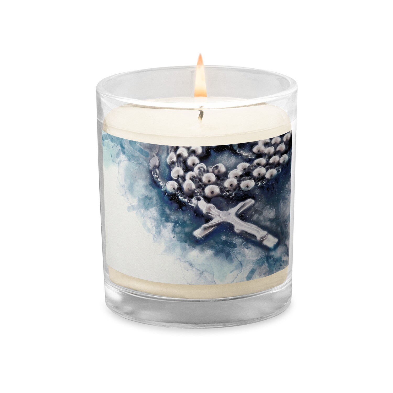 Soy Devotional Candle with Watercolor Rosary Design