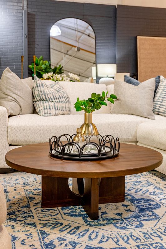 Dark Brown Pine Round Coffee Table