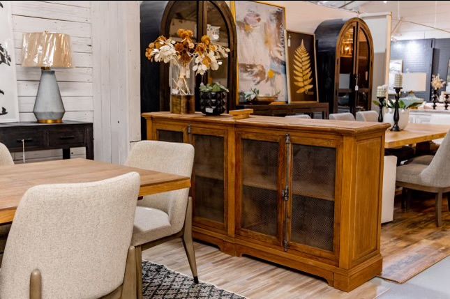 RECLAIMED ELM SIDEBOARD W/ GLASS DOORS