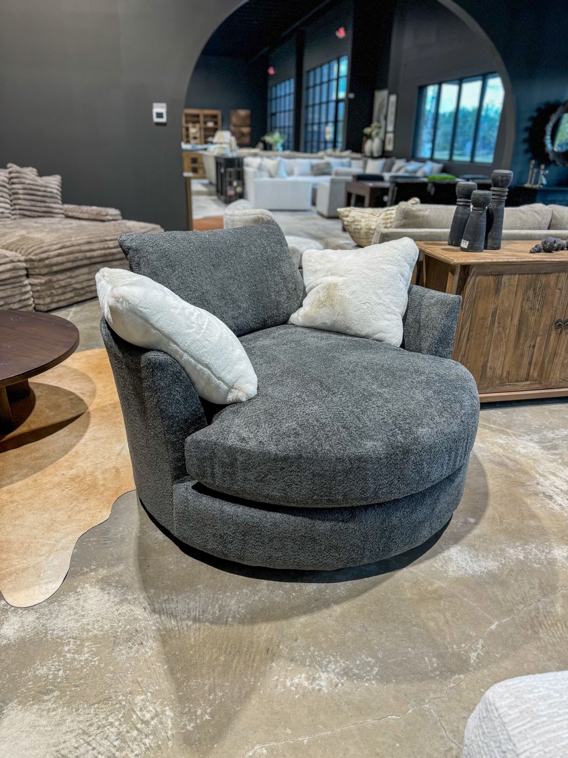 Oversized Fluffy Chair Cuddle Charcoal Fabric