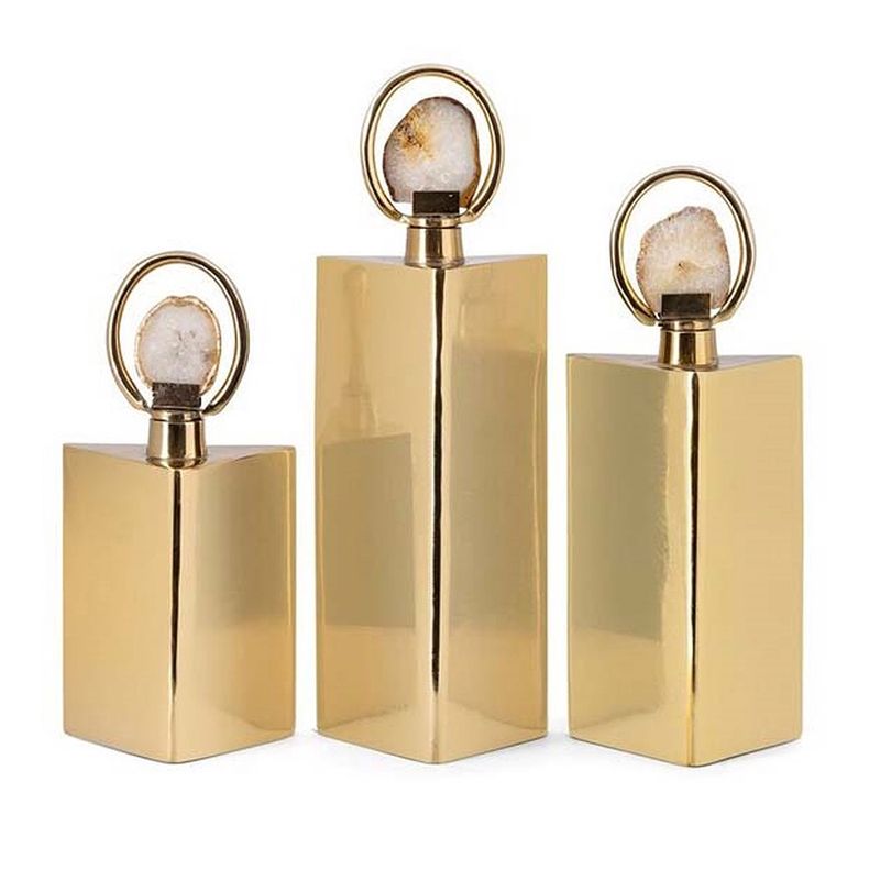 MBW - SET OF 3 GOLD BOTTLES W/AGATE STONES