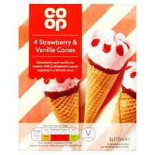 Co-op Strawberry &amp; Vanilla Cones 4 x 110ml