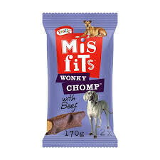 Misfits Wonky Chomp Adult Medium Dog Treats Liver 2 Sticks 170g