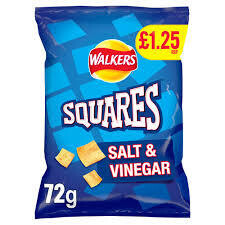 Walkers Squares Salt &amp; Vinegar Snacks 72g