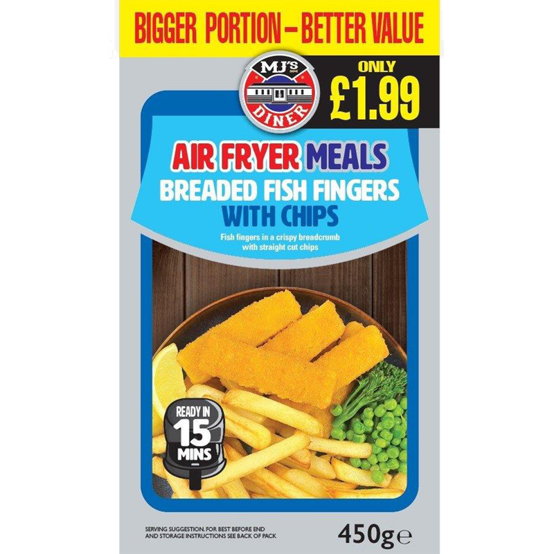 MJ&#39;s Air Fryer Meals Breaded Fish Fingers with Chips 450g