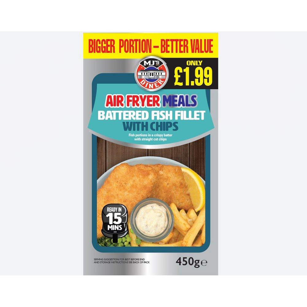 MJ&#39;s Air Fryer Meals Battered Fish Fillets with Chips 450g