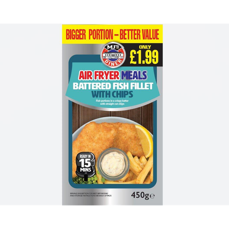 MJ&#39;s Air Fryer Meals Battered Fish Fillets with Chips 450g