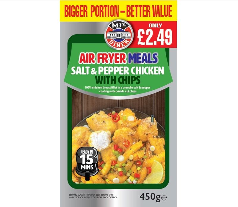 MJ&#39;s Air Fryer Meals Salt &amp; Pepper Chicken with Chips 450g