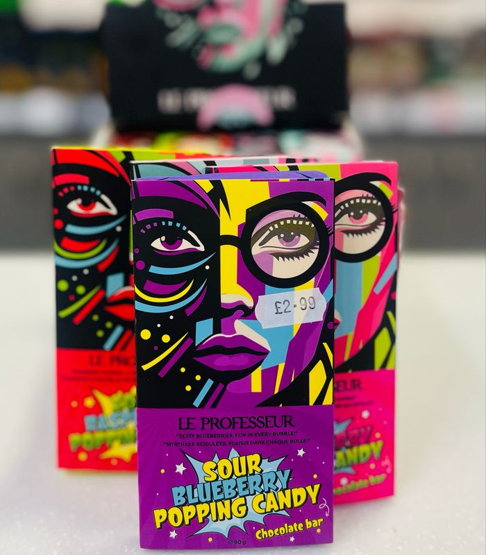 Le Professeur Popping Candy Chocolate Bar 90g Sour Blueberry