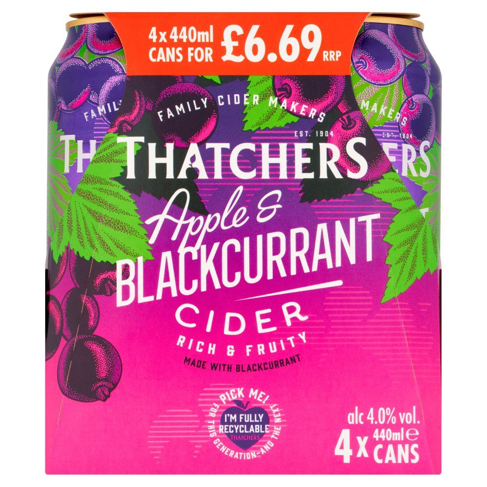 NEW Thatcher&#39;s Apple &amp; Blackcurrant Cider 4x500ml