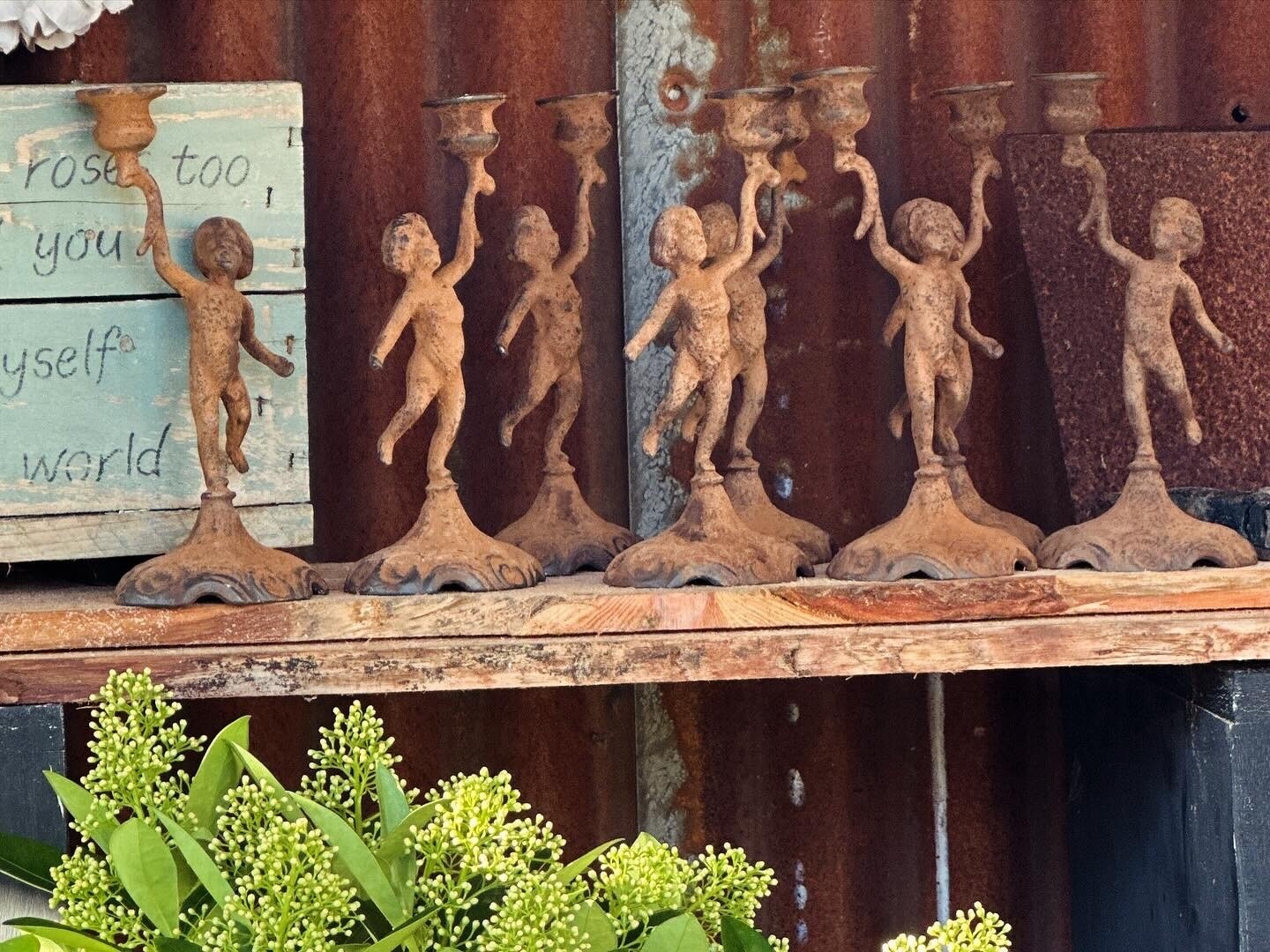 Cherub Rusted Cast Iron Candle Holder