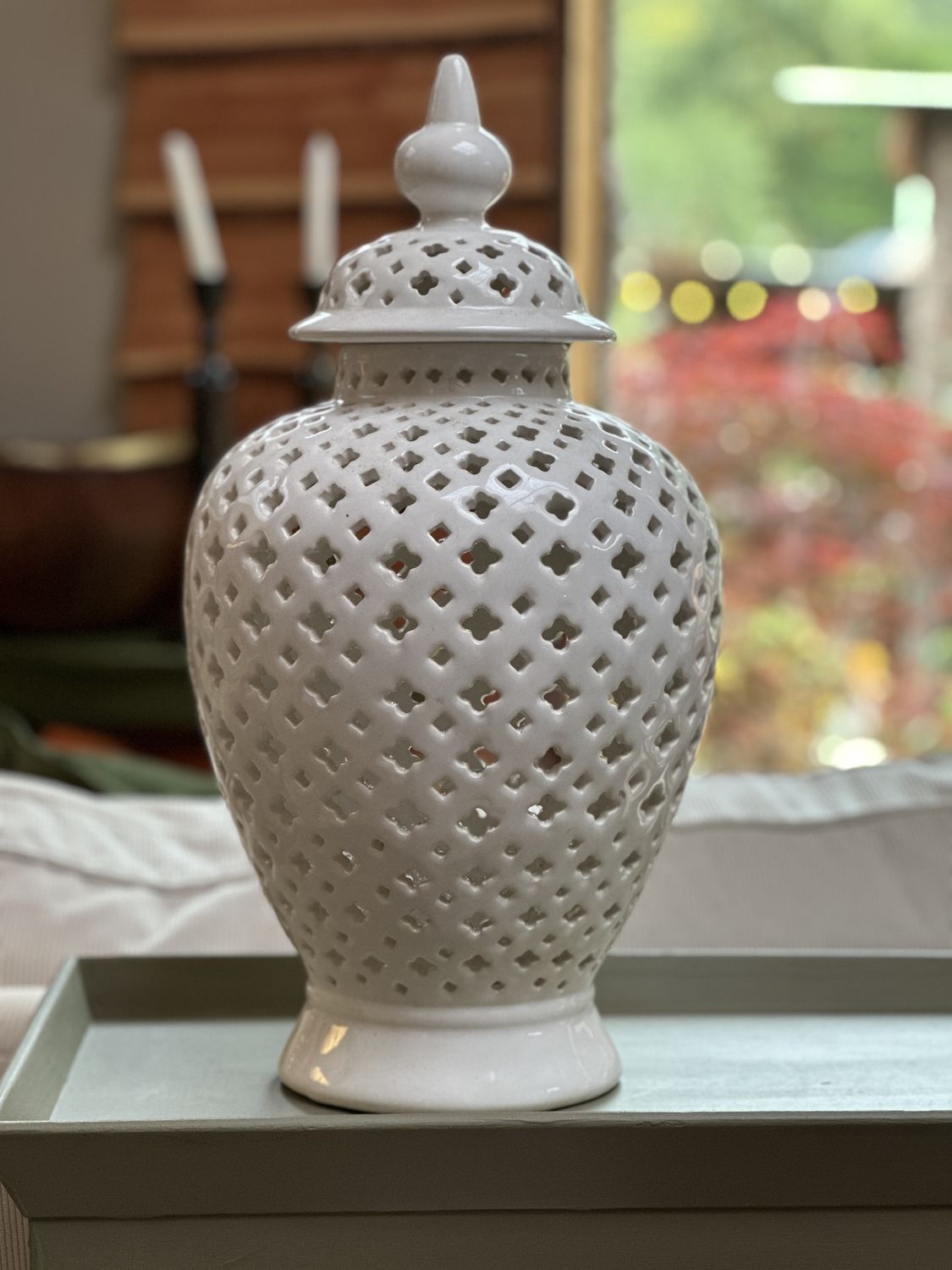 White Pierced Ginger Jar