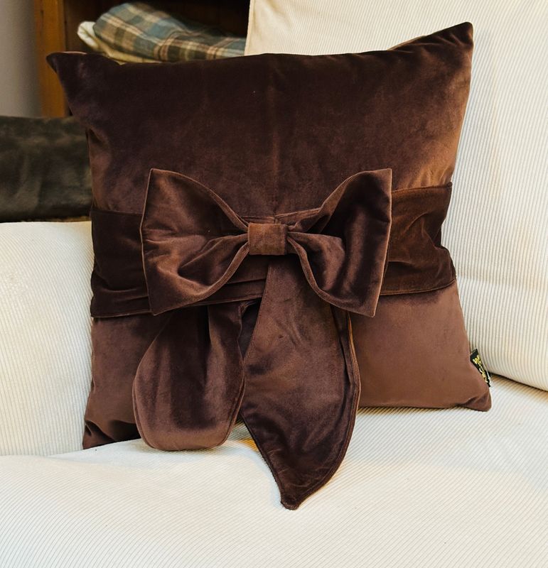 Malini Paul Moneypenny Tiedup Bow Cushion In Chocolate
