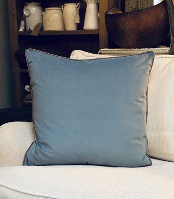 Malini Paul Moneypenny Twofaced Cushion In Blue And Champagne