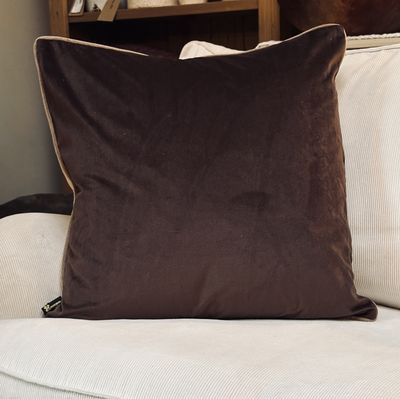Malini Paul Moneypenny Twofaced Cushion In Mocha and Taupe