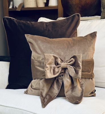 Malini Paul Moneypenny Tiedup Bow Cushion In Taupe