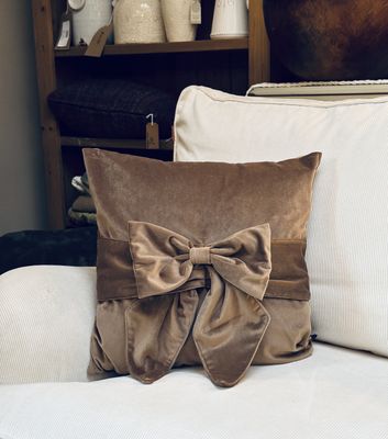 Malini Paul Moneypenny Tiedup Bow Cushion In Taupe