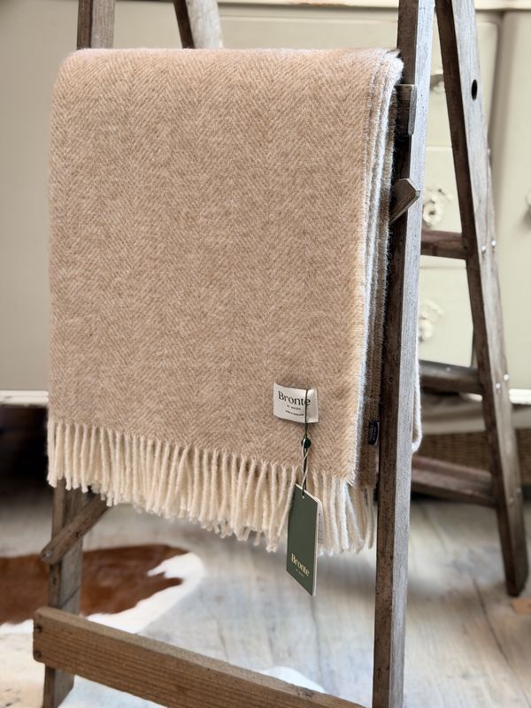 Herringbone Natural British Wool Throw - Bronte by Moon