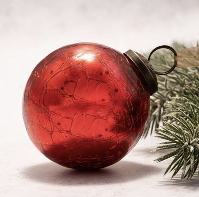 3&quot; Large Red Crackle Glass Christmas Bauble