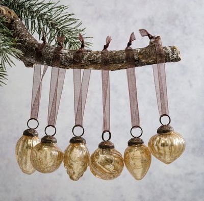 Set of 6 Small Mixed 1&quot; Champagne Crackle Christmas Baubles