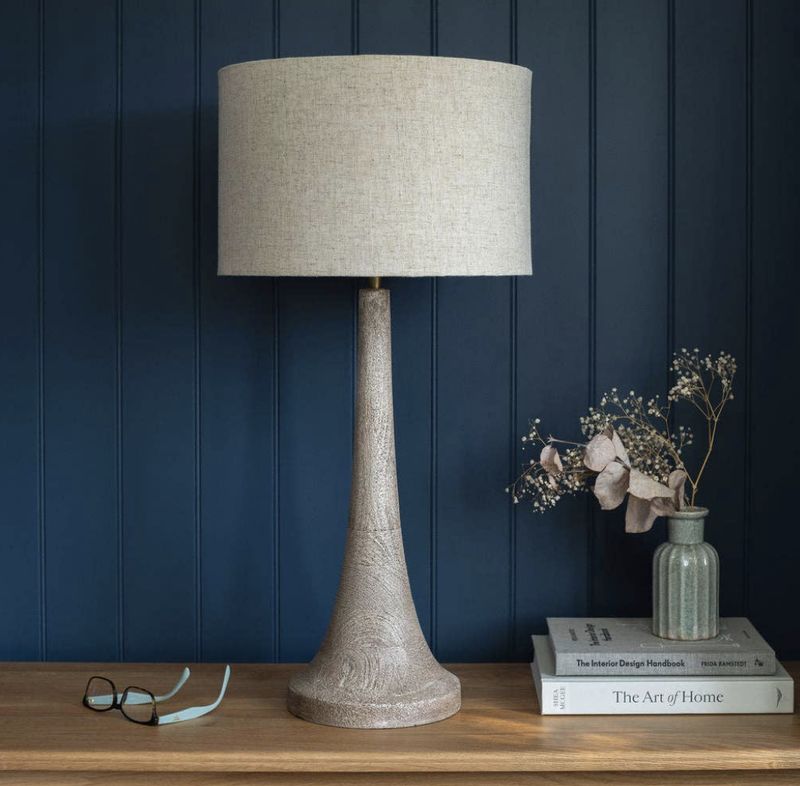 Backwell Sandblasted Medium Table Lamp, with Cream Linen Shade