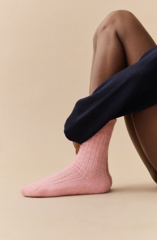 Sherbet Pink Ultra Soft Alpaca Ribbed Bed Socks