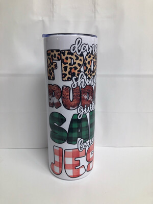Frosty, Rudolph, Santa, Jesus Tumbler