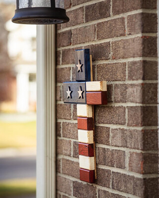 Cross - Solid Wood Blocks - 17&quot; Stars &amp; Stripes